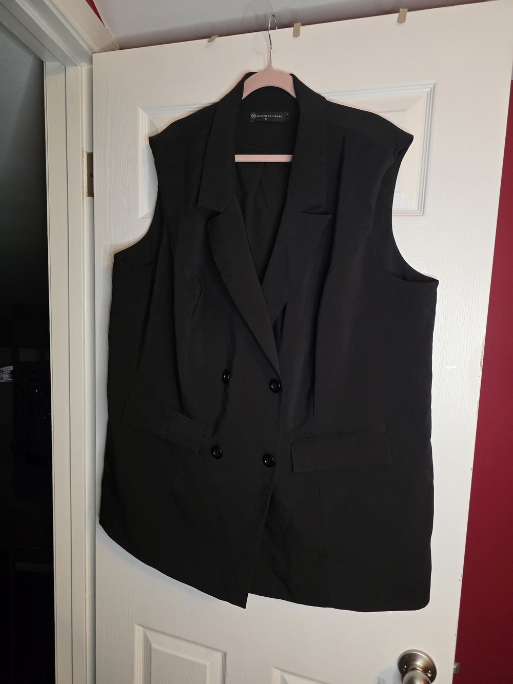 Black Sleeveless Double-Breasted Blazer Jacket